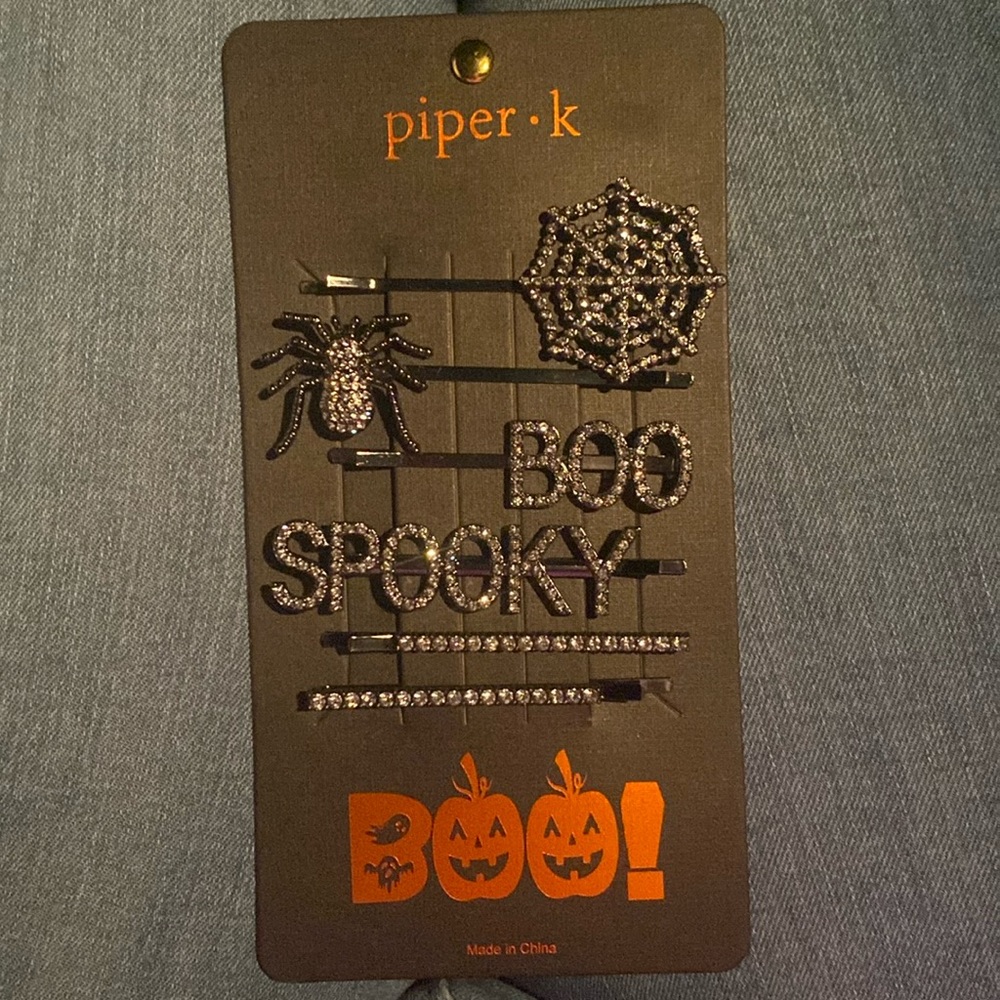 Piper K Halloween rhinestone hair barrettes pins 6 piece set gunmetal black